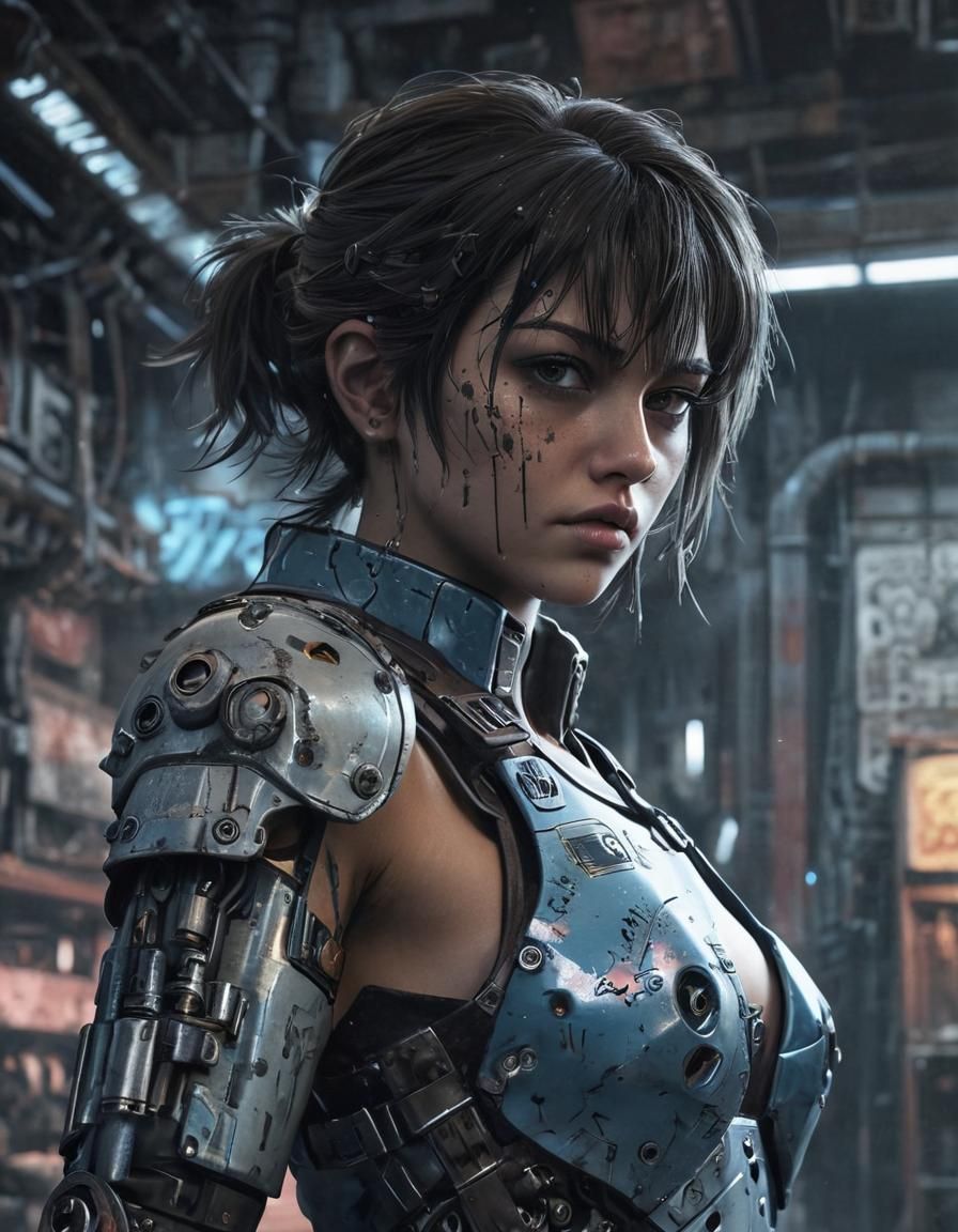 Cyberpunk Cyborg Portrait in Manga Style