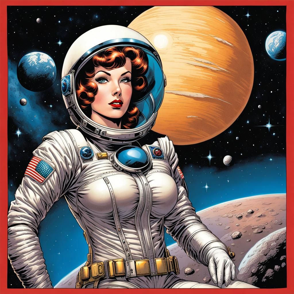 Retro Pinup Girl in Spacesuit Illustration