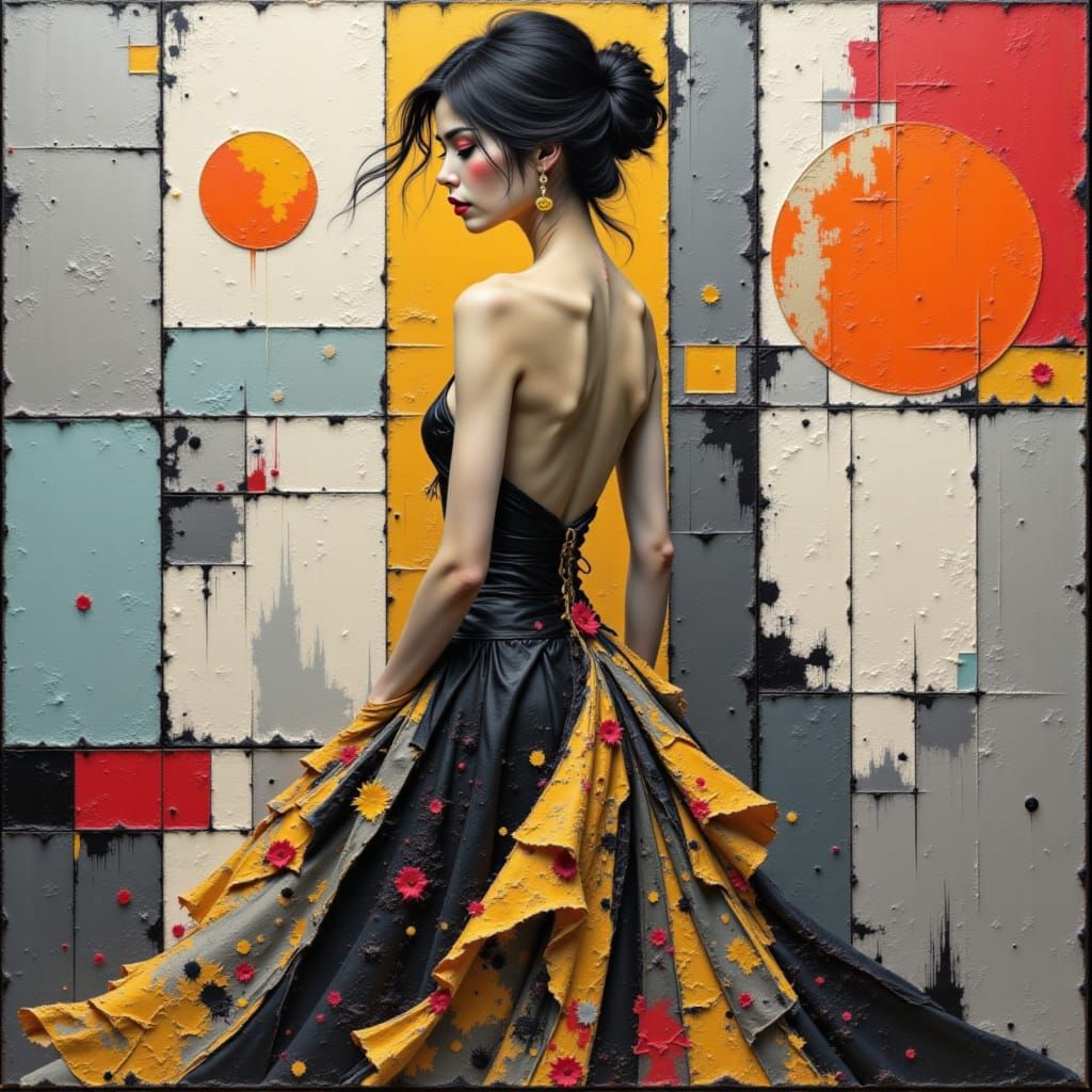 Fashion Model, abstract oil on canvas painting by Joam Miró & Maria Tsuhilkina....