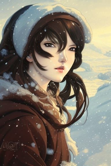 Romantic Winter Scene in Vibrant Anime Style