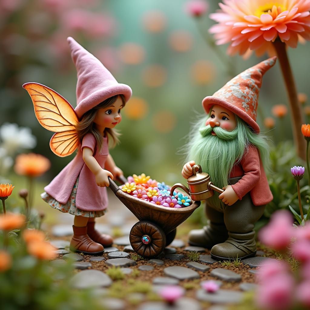 Dollhouse Garden Scene with Faeries and Gnomes