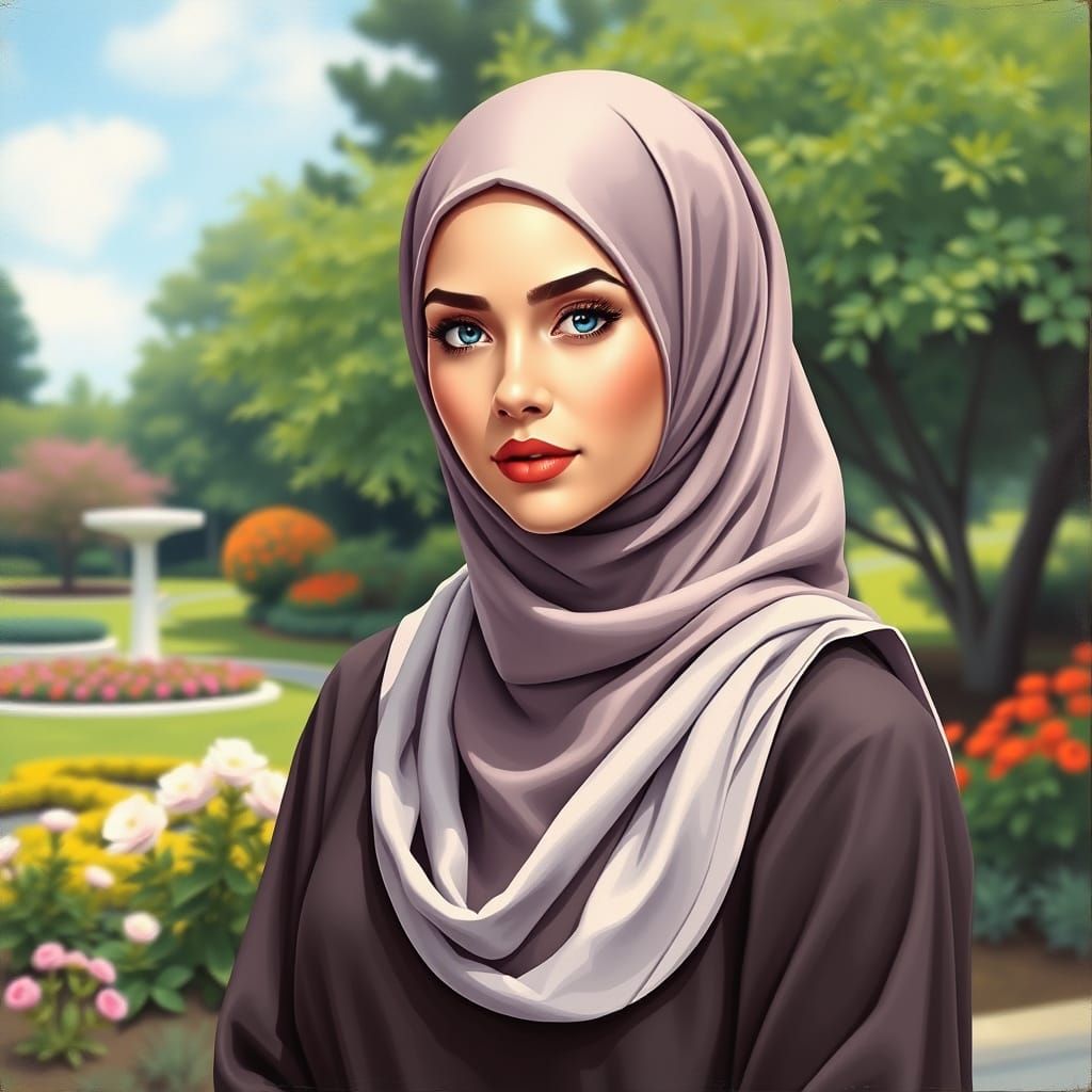 Beautiful Hijabi Woman Portrait in Oil Painting Style