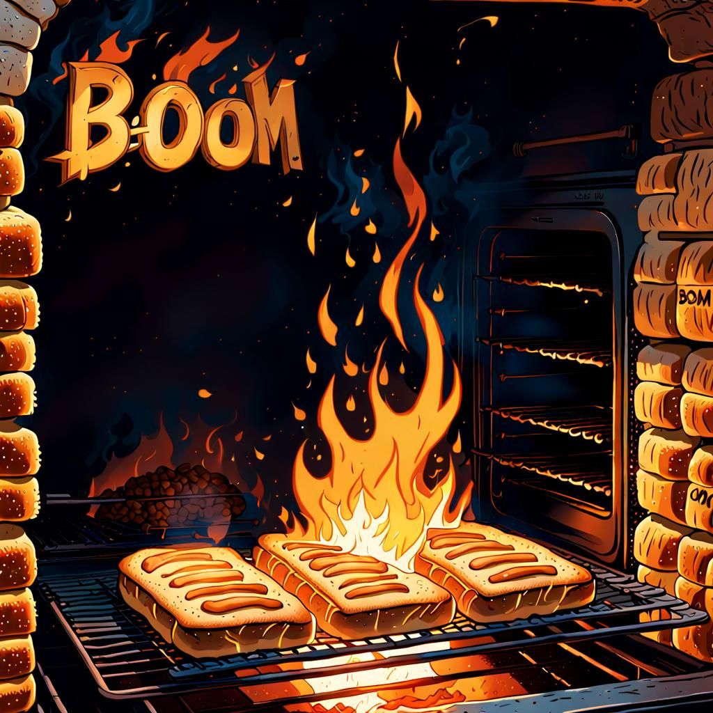 Exploding Oven in Comic Book Style