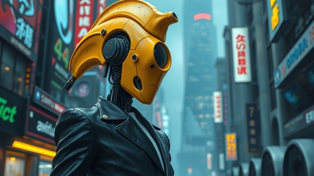 Cyberpunk Banana Robot Concept in Hyperrealistic Style