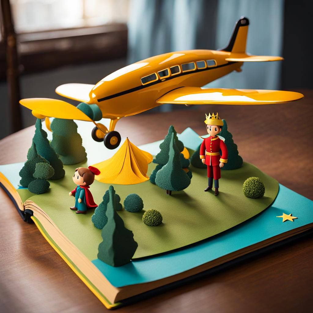 The Little Prince Pop-Up Book Scene in Surreal Style