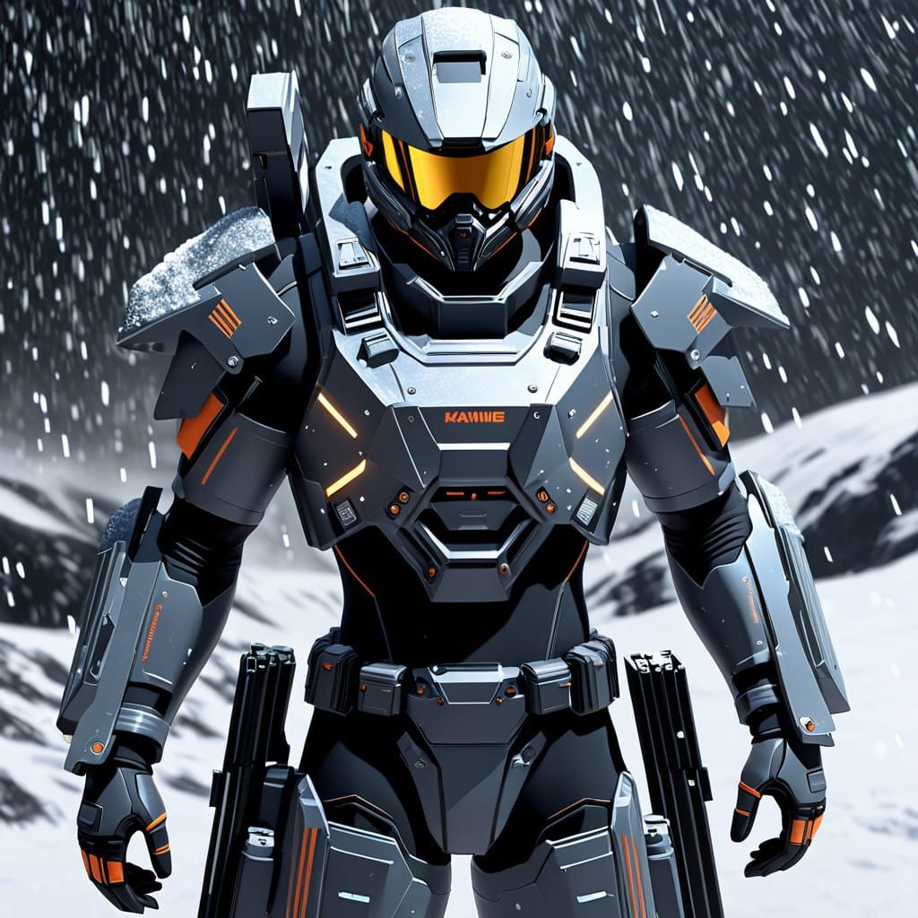 Scifi Soldier Anime Boy in a snow storm...