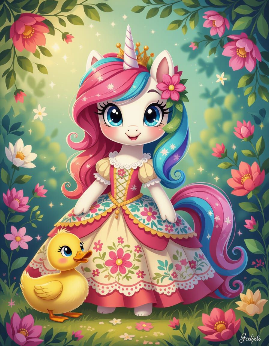 Patchwork My Little Pony Portrait in Floral Dress
