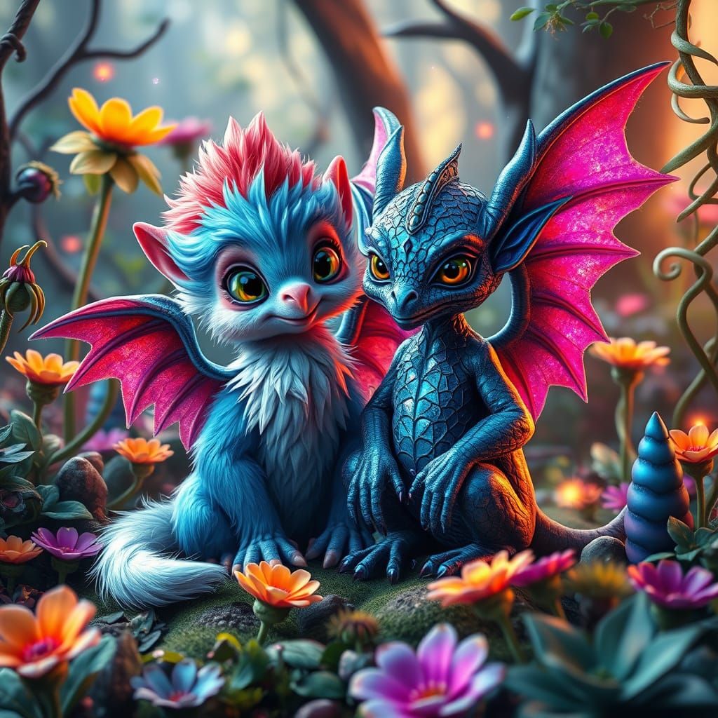 Baby griffin and baby gargoyle out playing.