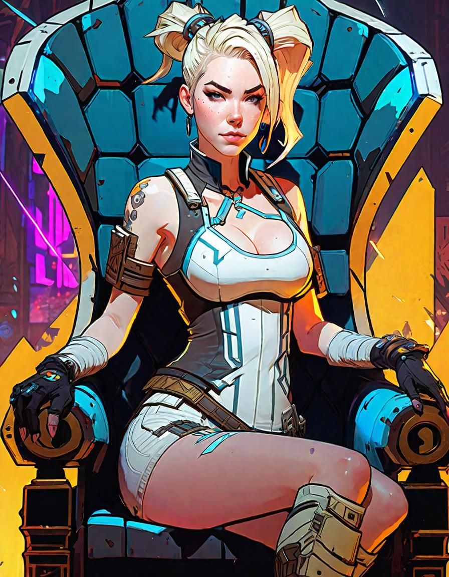 Girl on Throne in Borderlands Cyberpunk Style