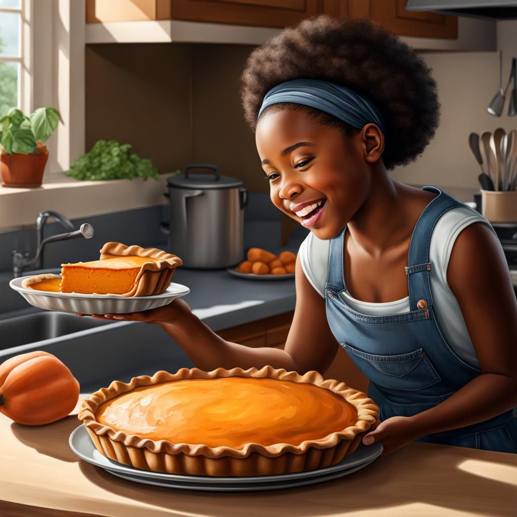 Hyperrealistic Portrait: Girl Smelling Sweet Potato Pie
