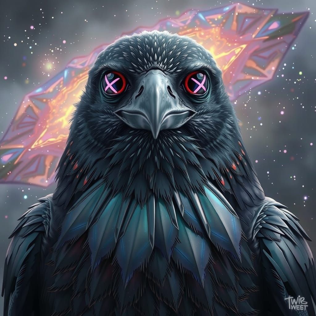 Shimmery Raven Stares Intensely