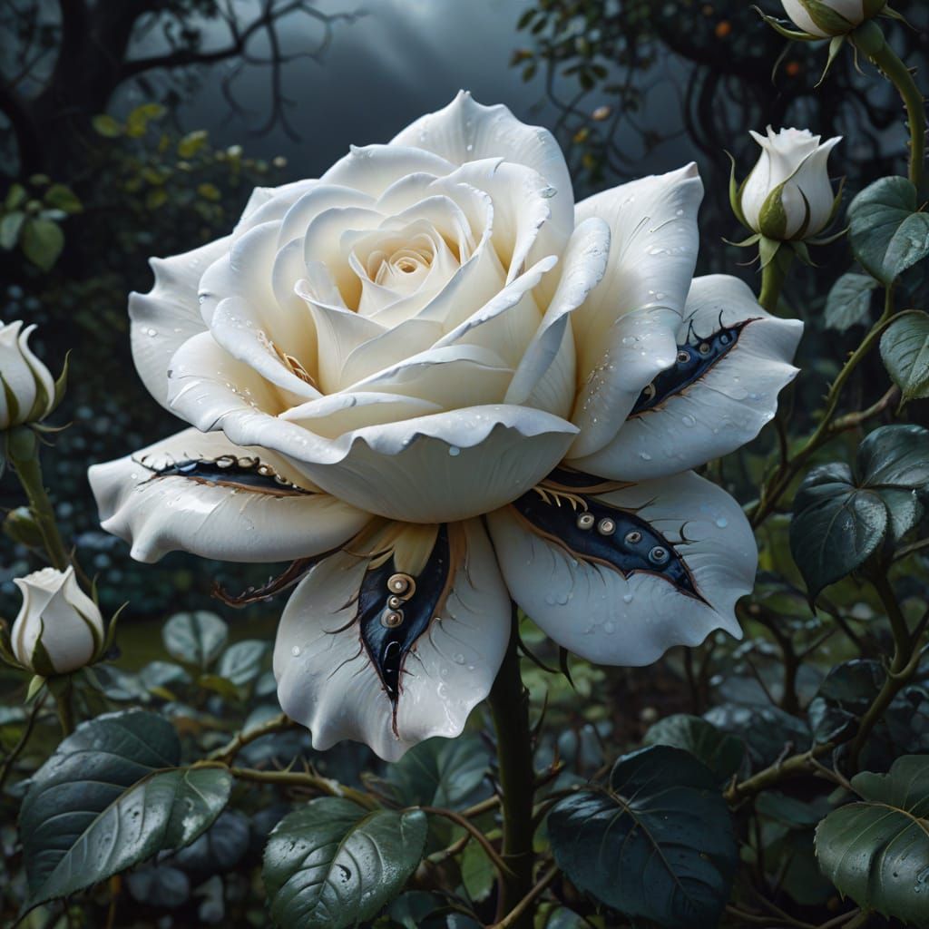 Surrealist Garden: White Rose vs Tentacle Flowers