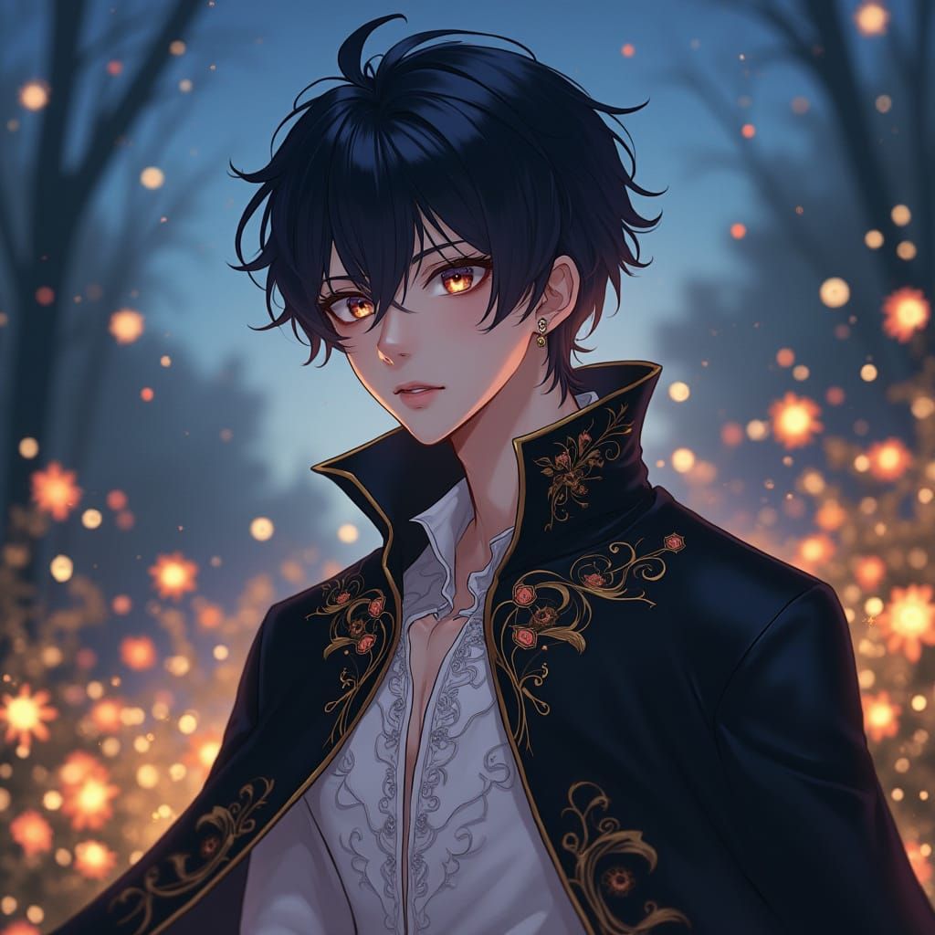 Ethereal Anime Man in Enchanted Twilight Garden