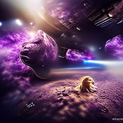 Purple Lion in Space: 3D Matte Painting