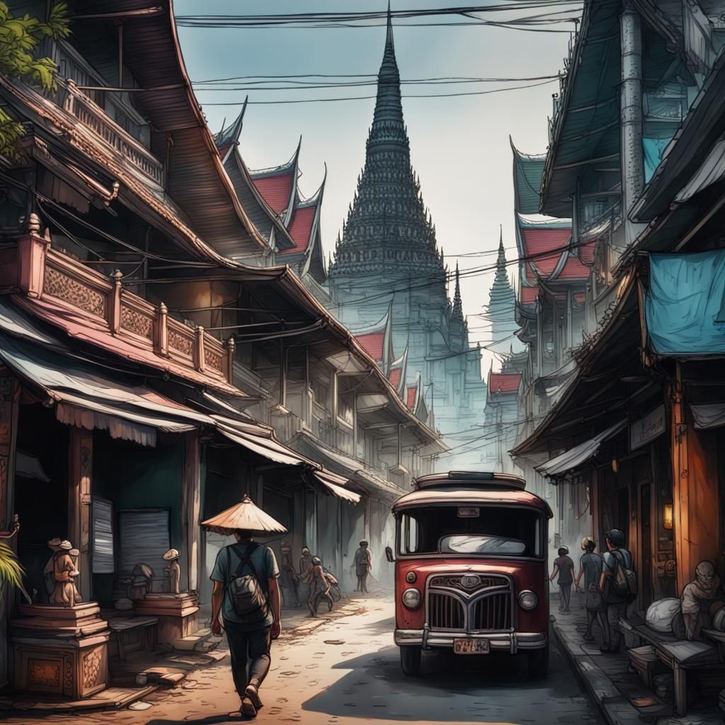 Bangkok Walking Tour in Colorful Sketch Style