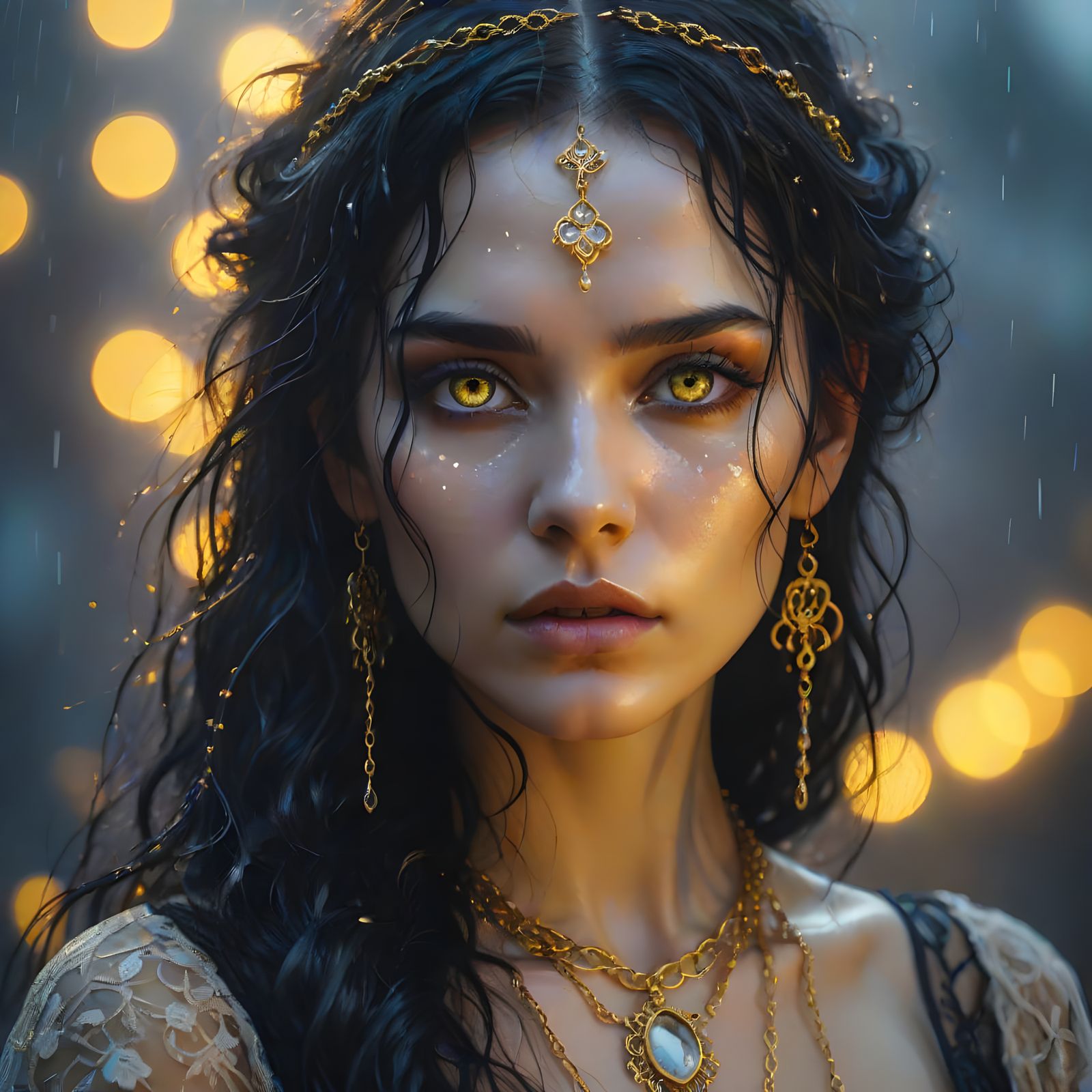 Gothic Fairy Enchantress Under Midnight Storm