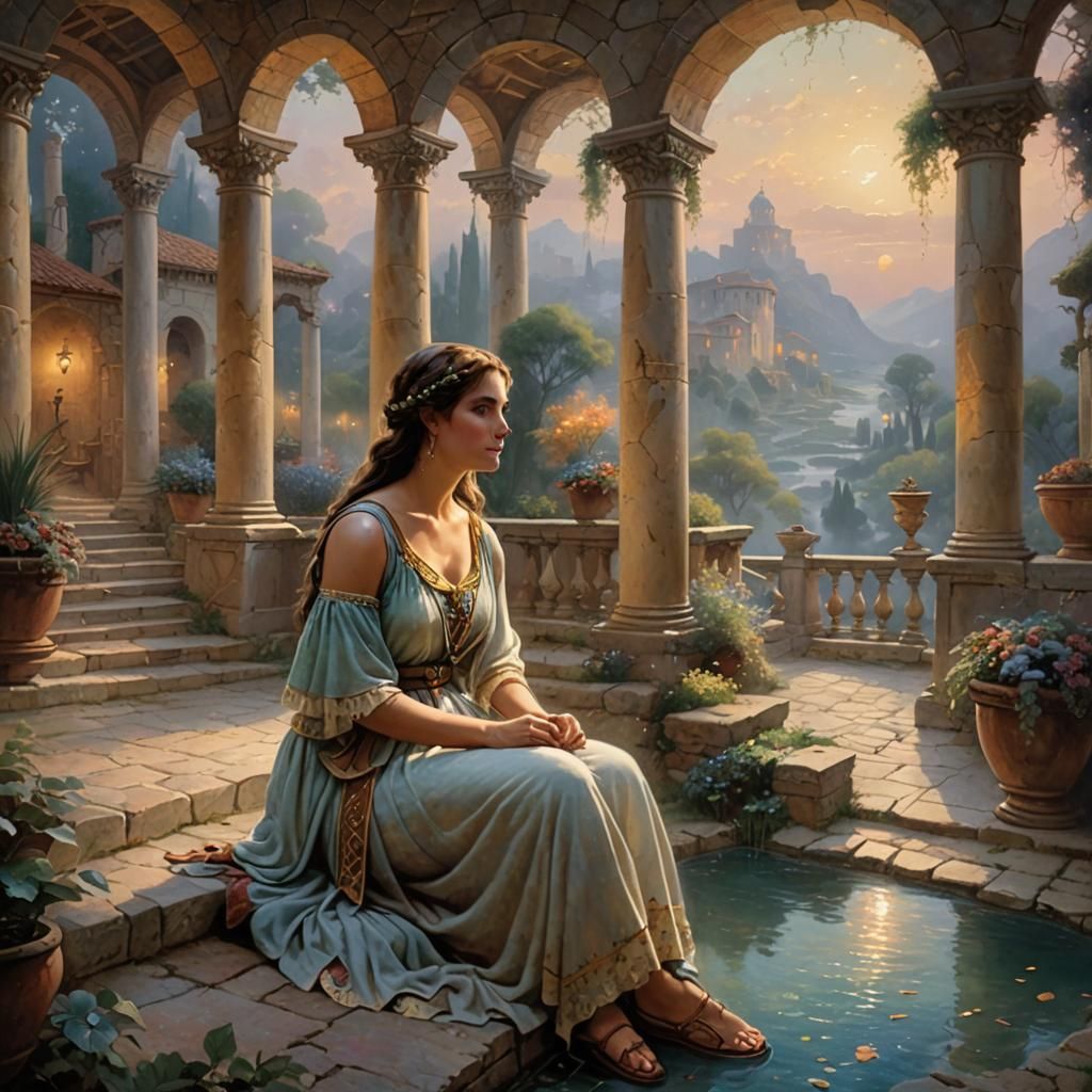 Ethereal Roman Girl in Ancient Villa