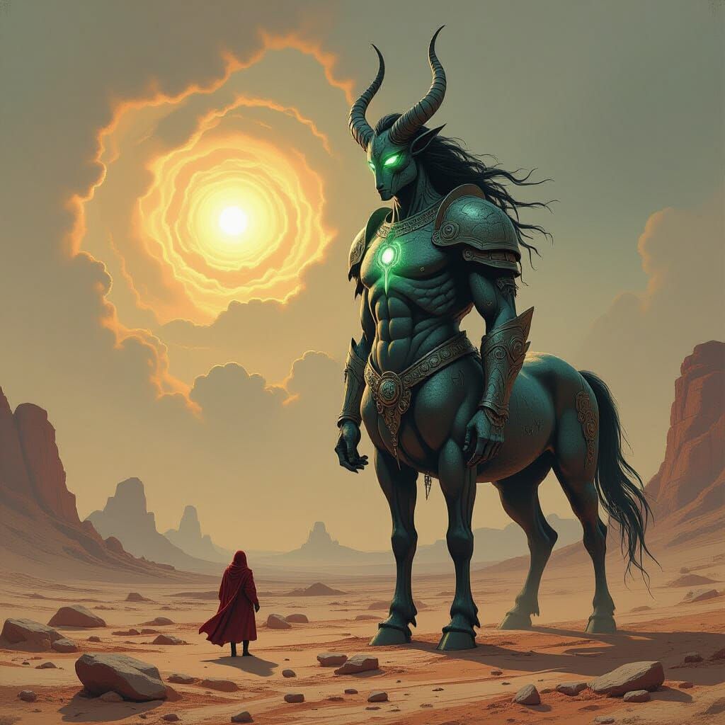 Ancient Stone Centaur Guards Alien World in Dark Horror Styl...