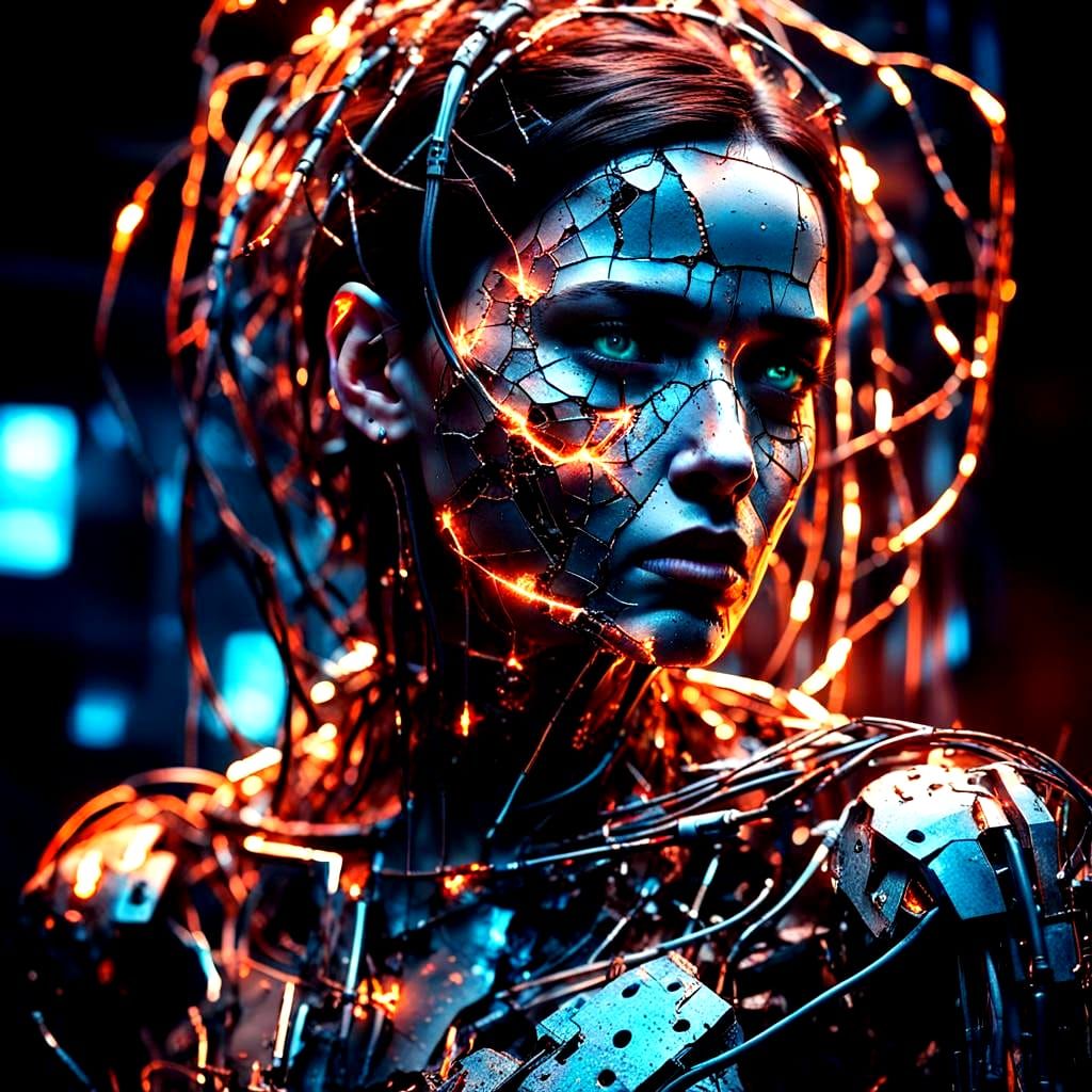 Robotic Woman's Heartbreak: A Digital Art Piece