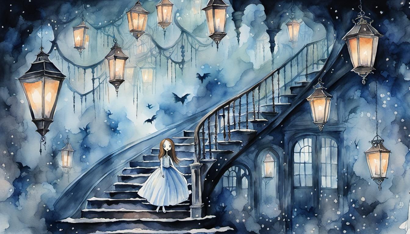 Ethereal Ghostcore Figure by Broken Staircase in Watercolor