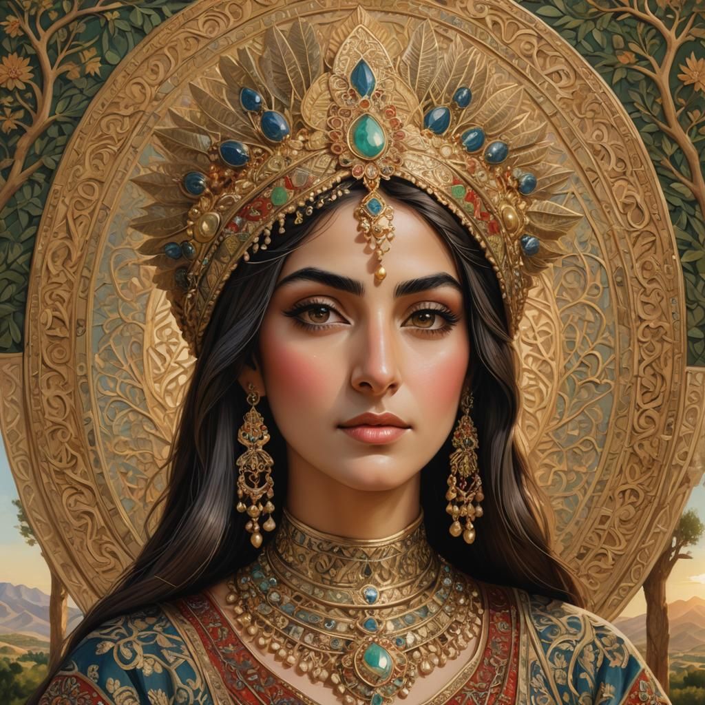 Persian Queen Portrait in Ancient Miniature Style