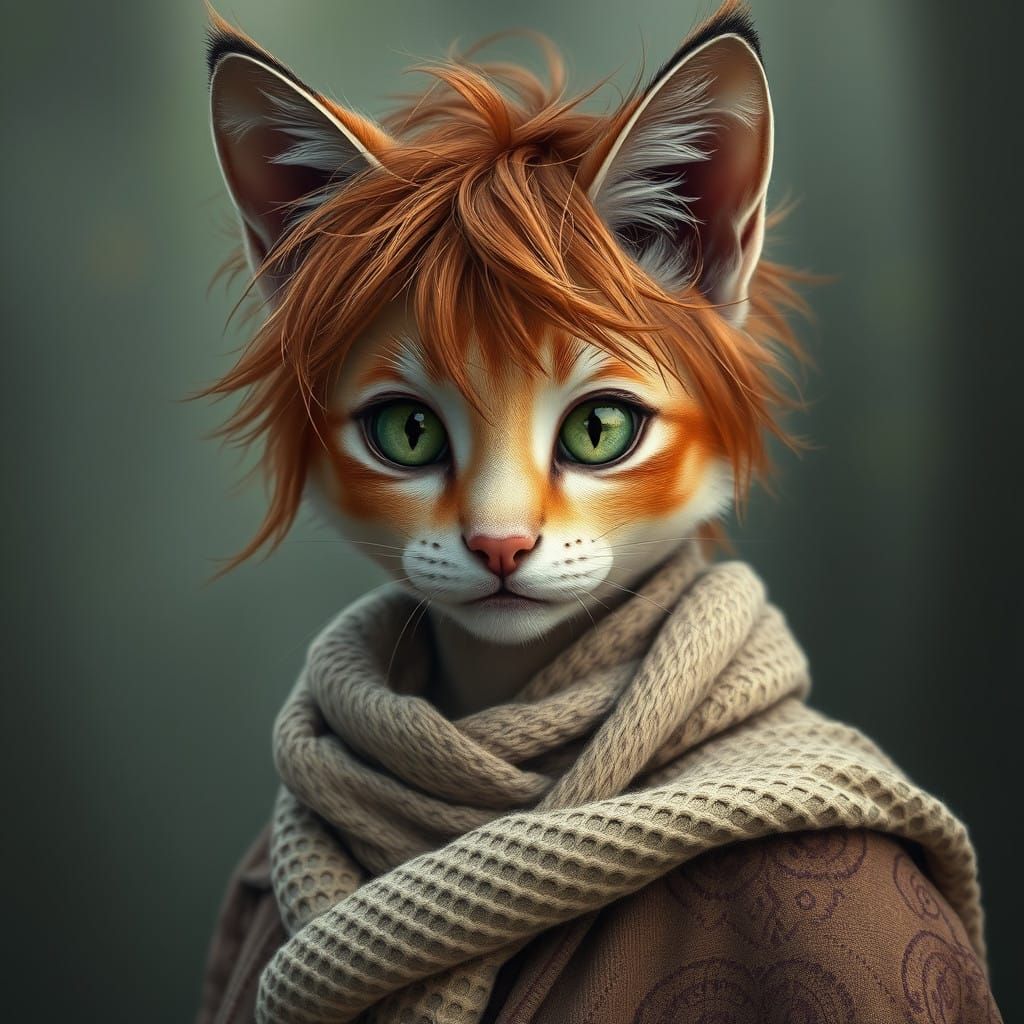 Dreamy Feline Hybrid in Muted Forest Hues