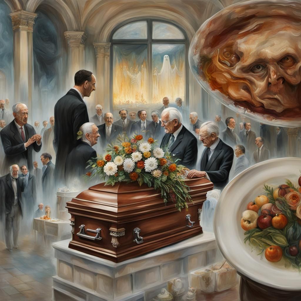 Surreal Ghostly Funeral: Double Exposure Watercolor Painting