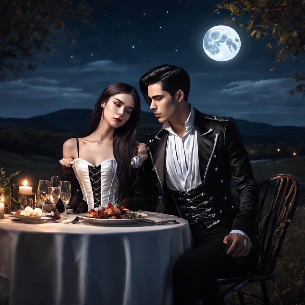 Romantic Dinner in Moonlight: Ultra Detail Image