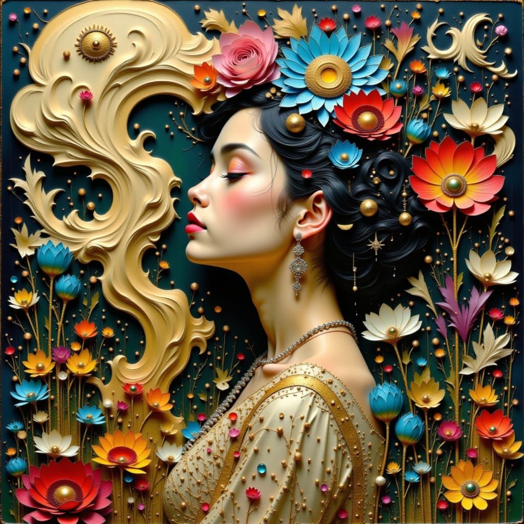 Surreal Dreamer in Baroque Attire with Abstract Forms