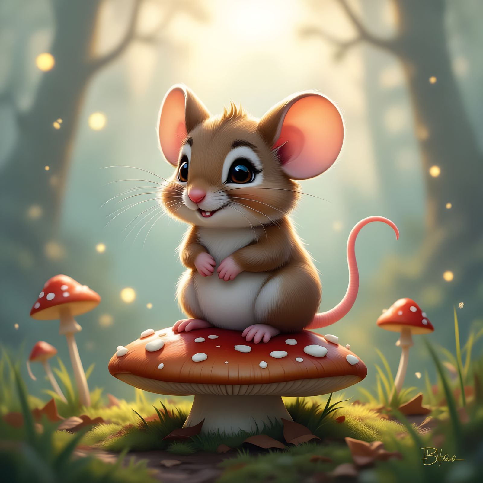 Humorous Squinting Mouse in Ethereal Fantasy Style