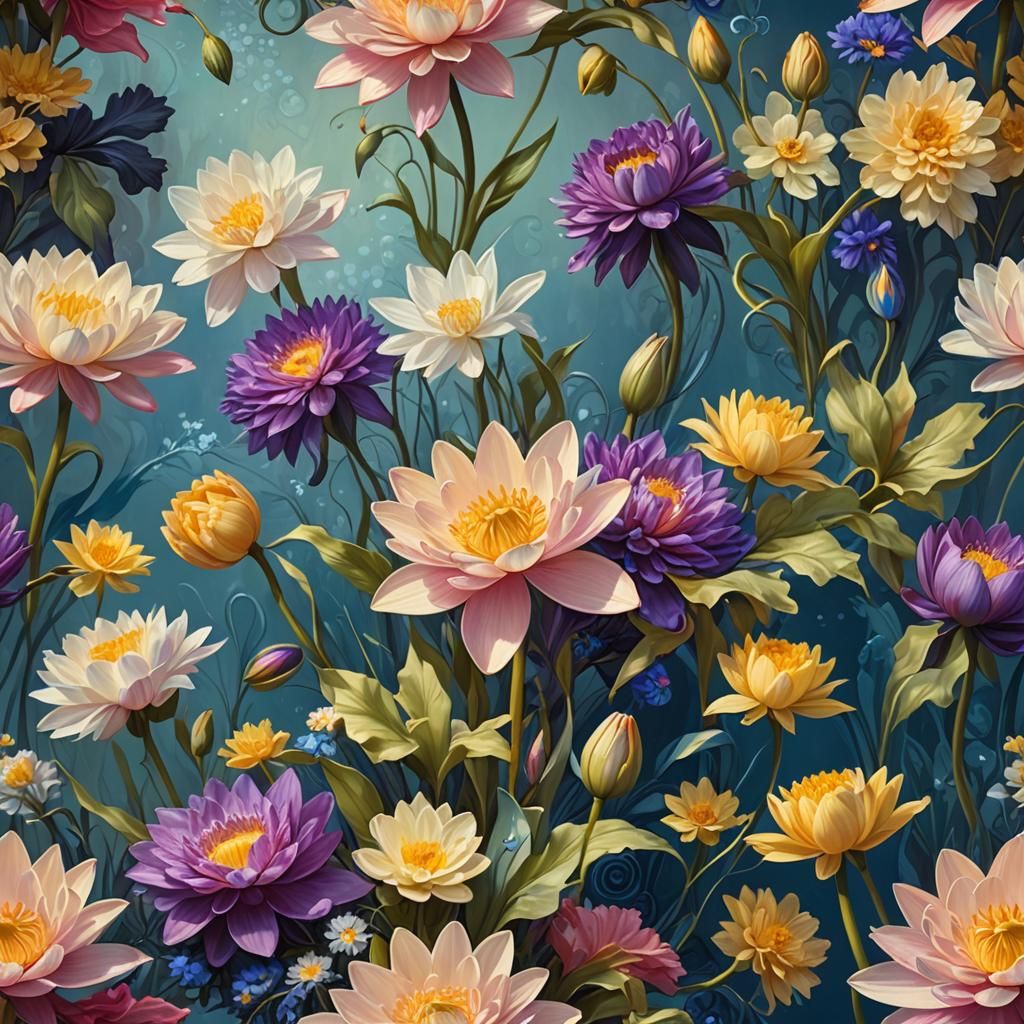 Botanical Concept Art: Floral Bouquet with Lace Ribbon