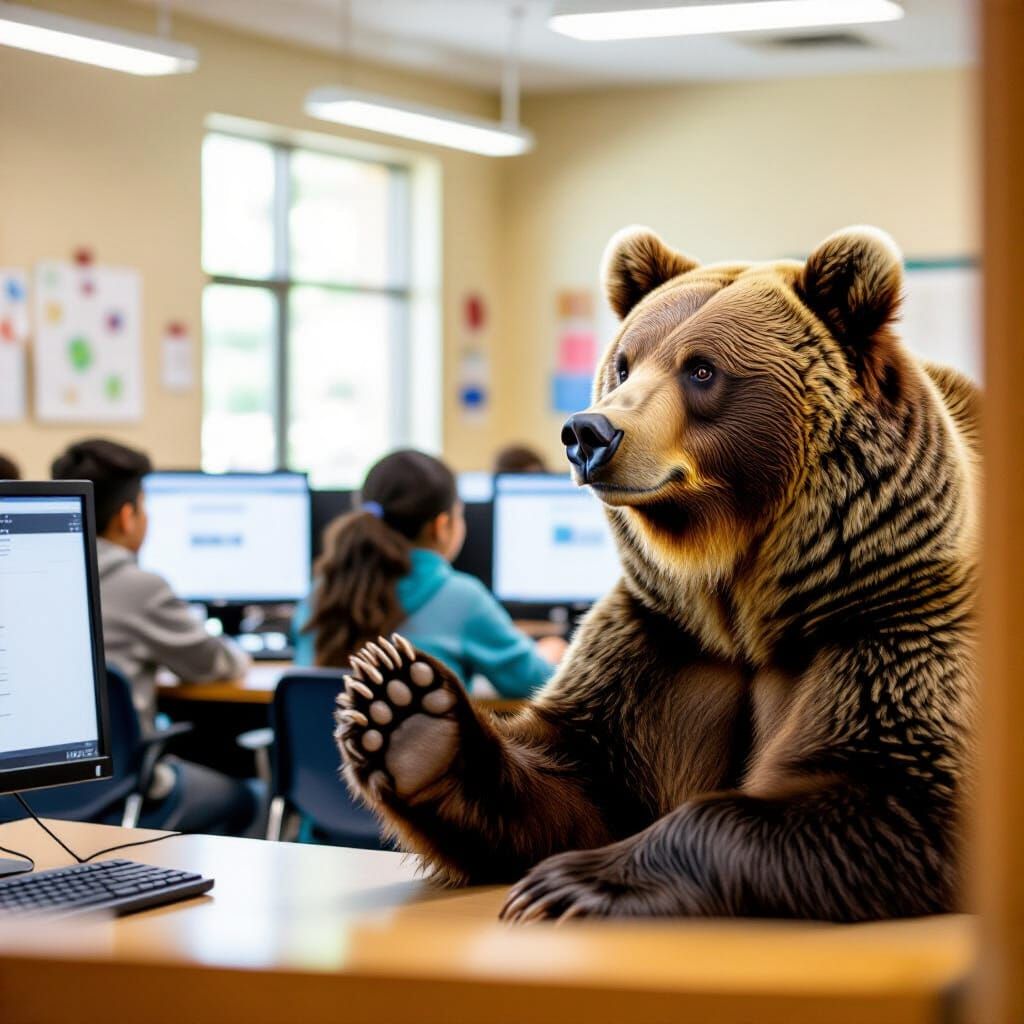 Respectful Bear Listens in Computer Classroom