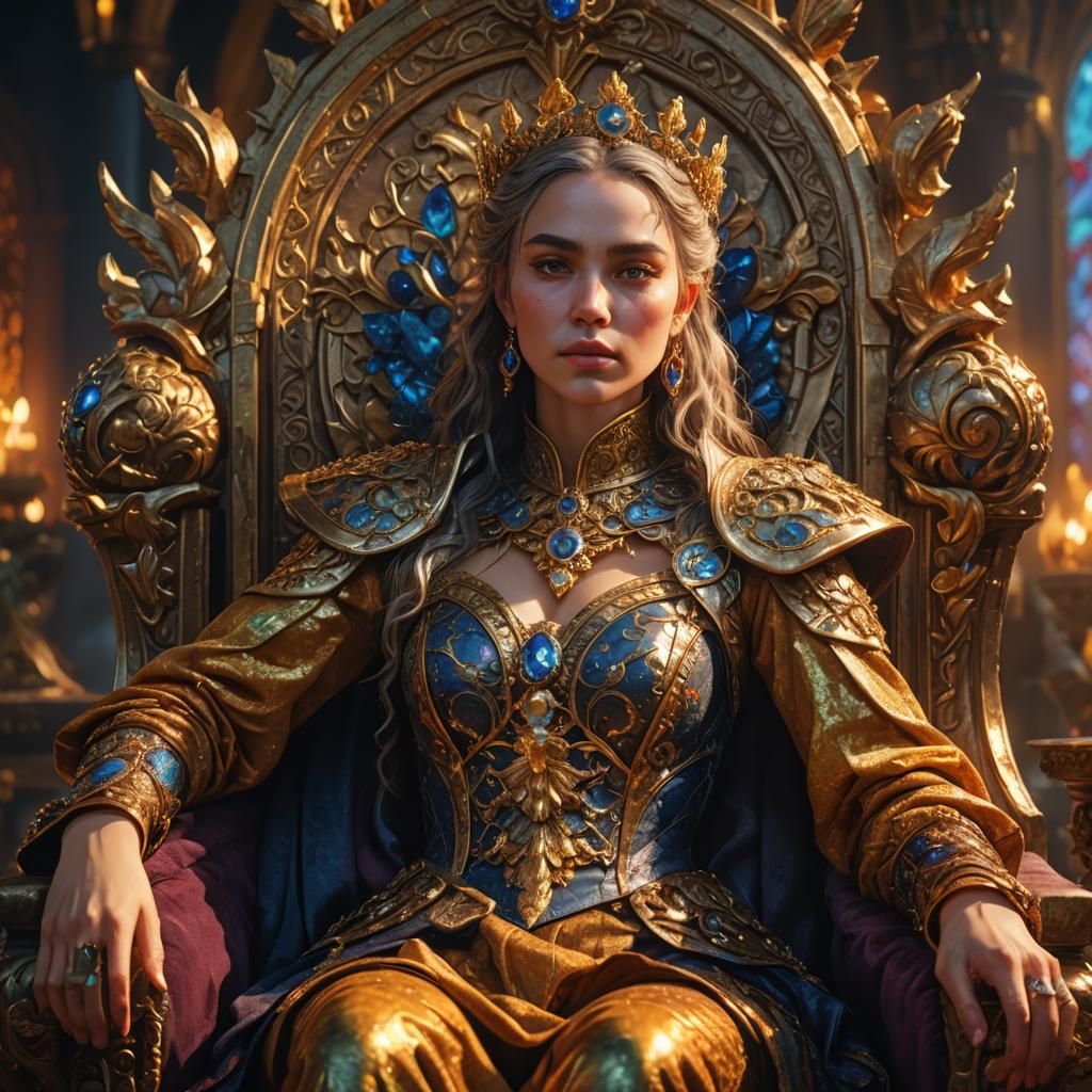 Fantasy Queen on Throne: Lavish Digital Painting
