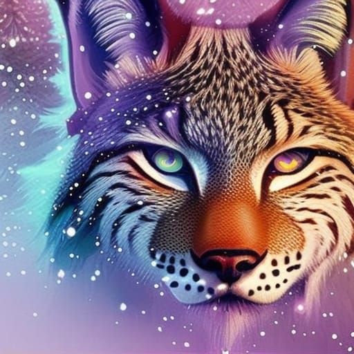 Majestic Lynx with Galaxy Eyes in Digital Painting