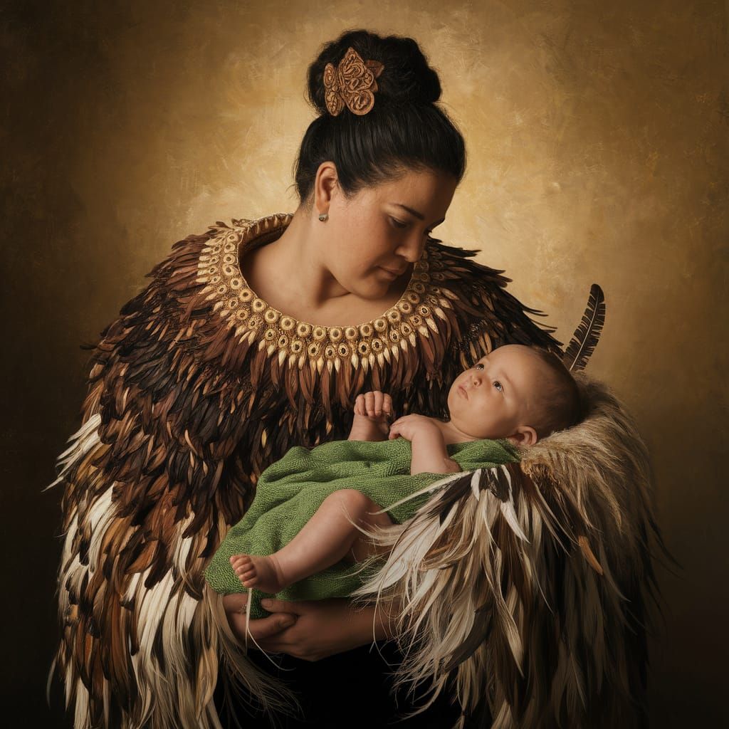 Māori Mother and Child Portrait in Renaissance Style