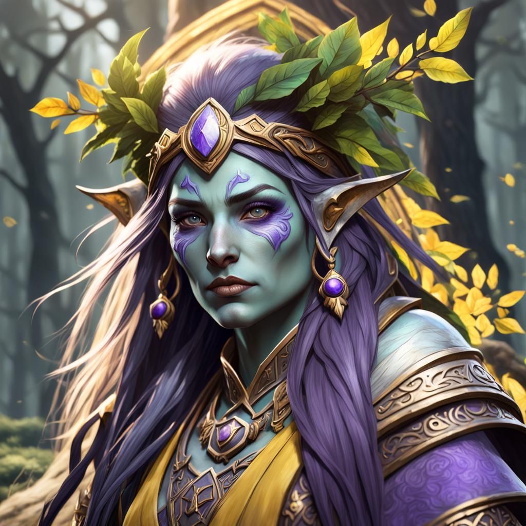 Female Firbolg Druid in Dark Fantasy Style