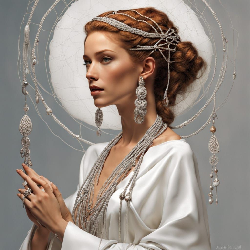 Woman in White Robes with Bone Charms, Style of Julie Bell