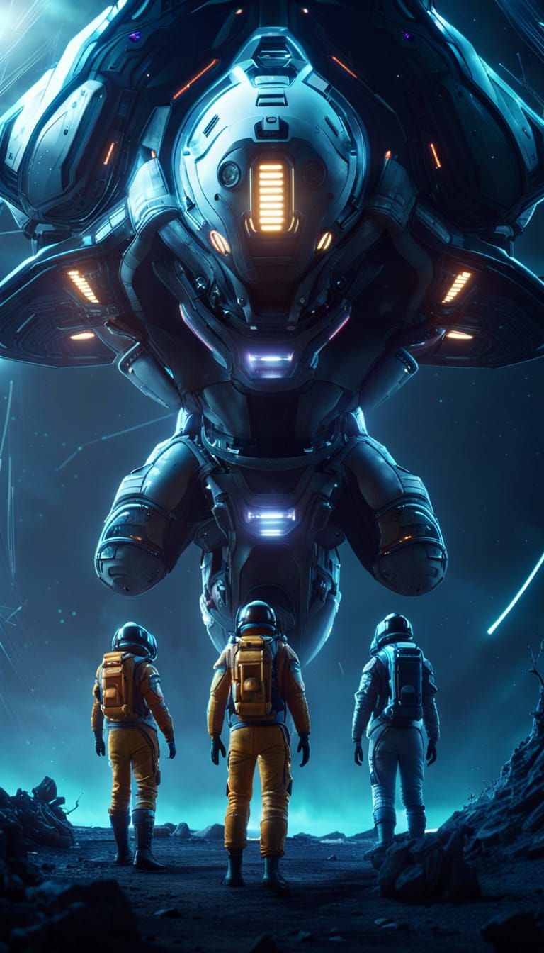 Sci-Fi Spacesuits and Alien Spaceship in 3D