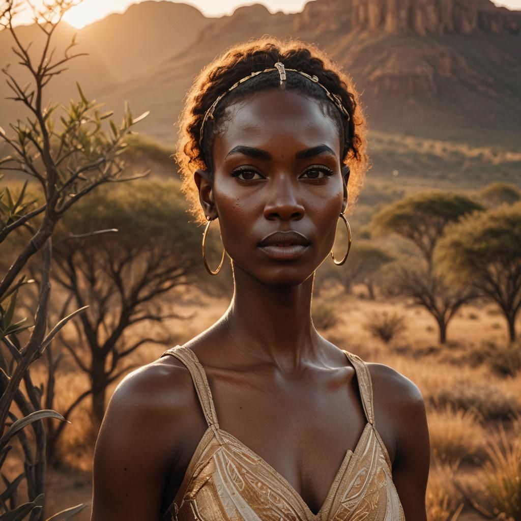 Elven African Woman Portrait in Savannah