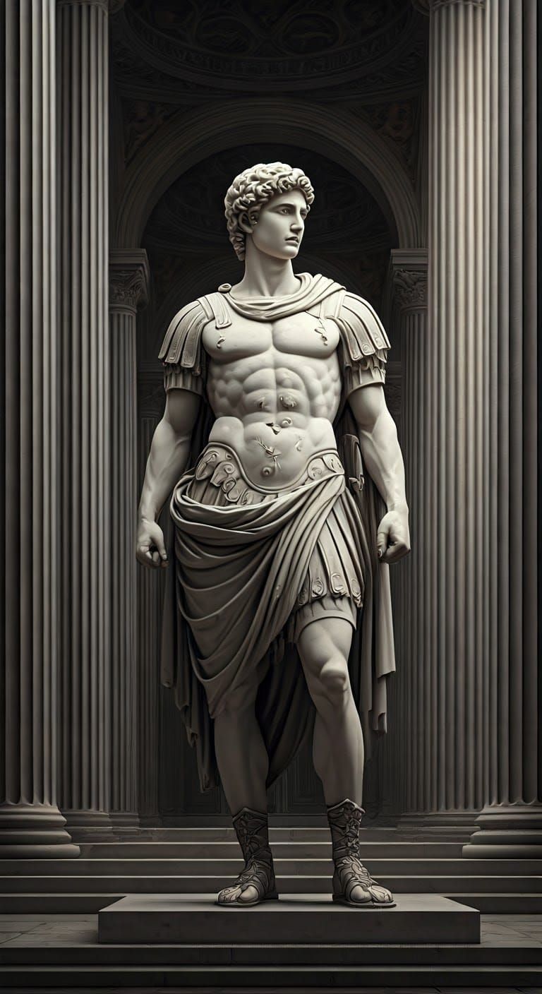 Ancient Roman Warrior in Dramatic Temple Setting