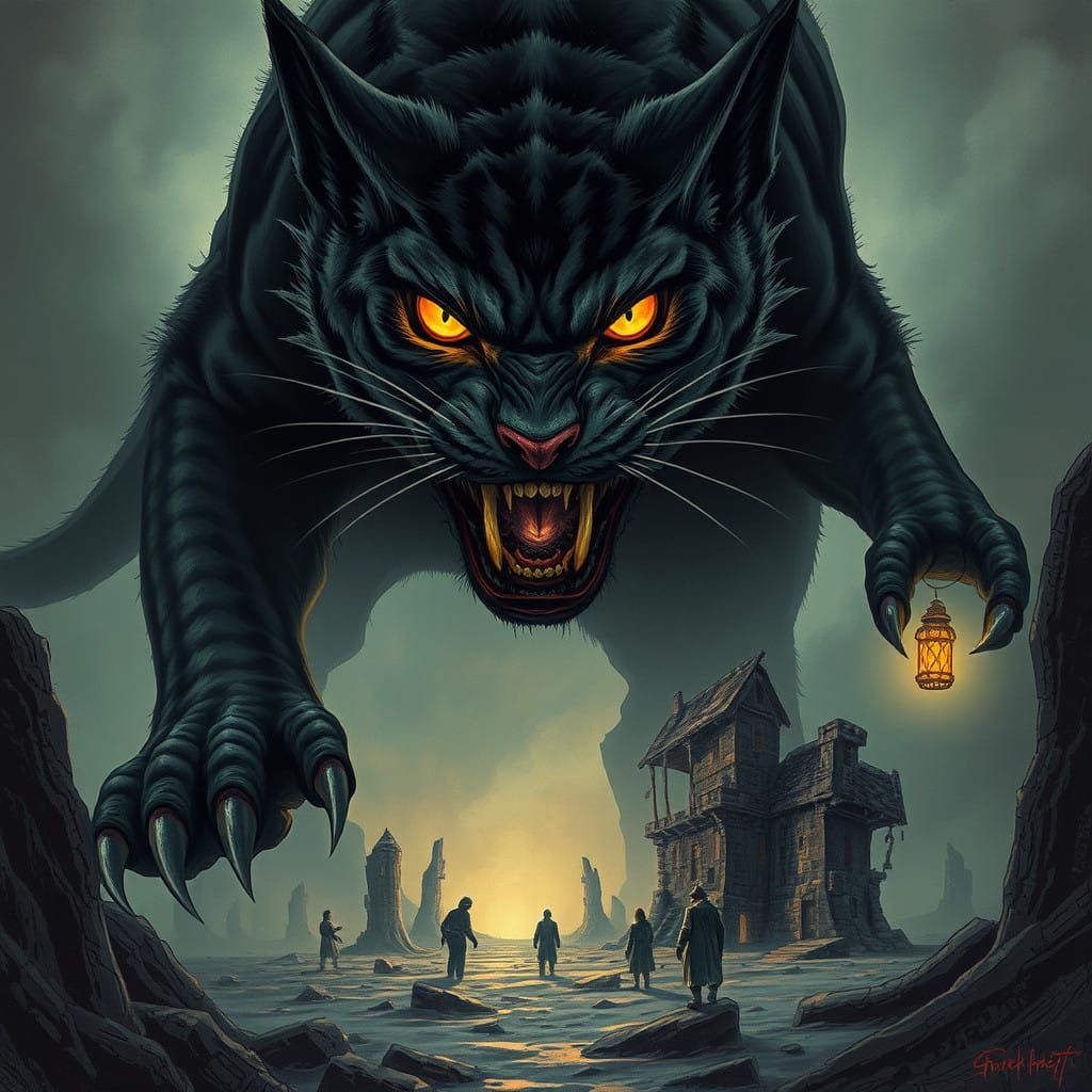 Fearsome Feline Horror Looms Over Ruins