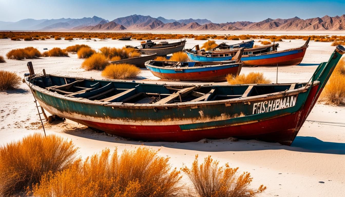 Desert Wasteland: Abandoned Fishing Boats and Fisherman