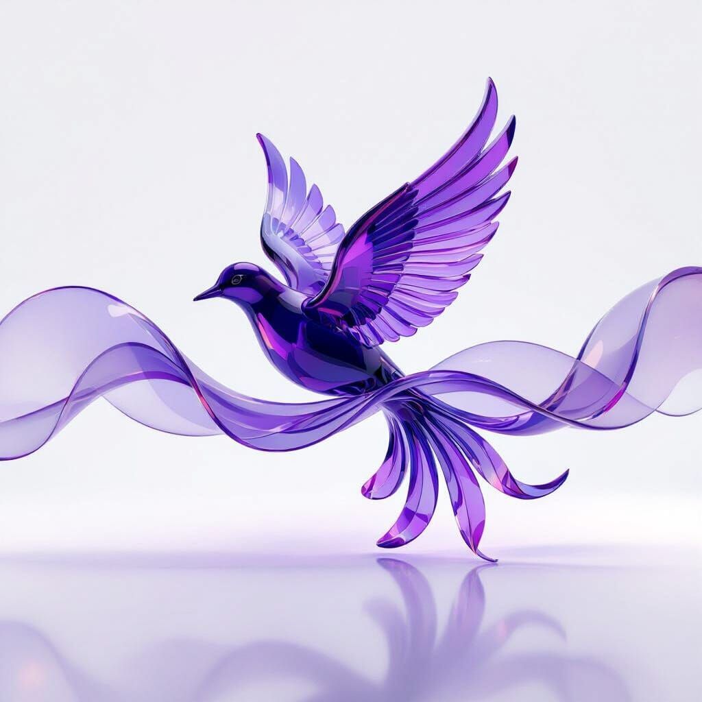 3D Liquid Glass Phoenix Logo in Purple Tones