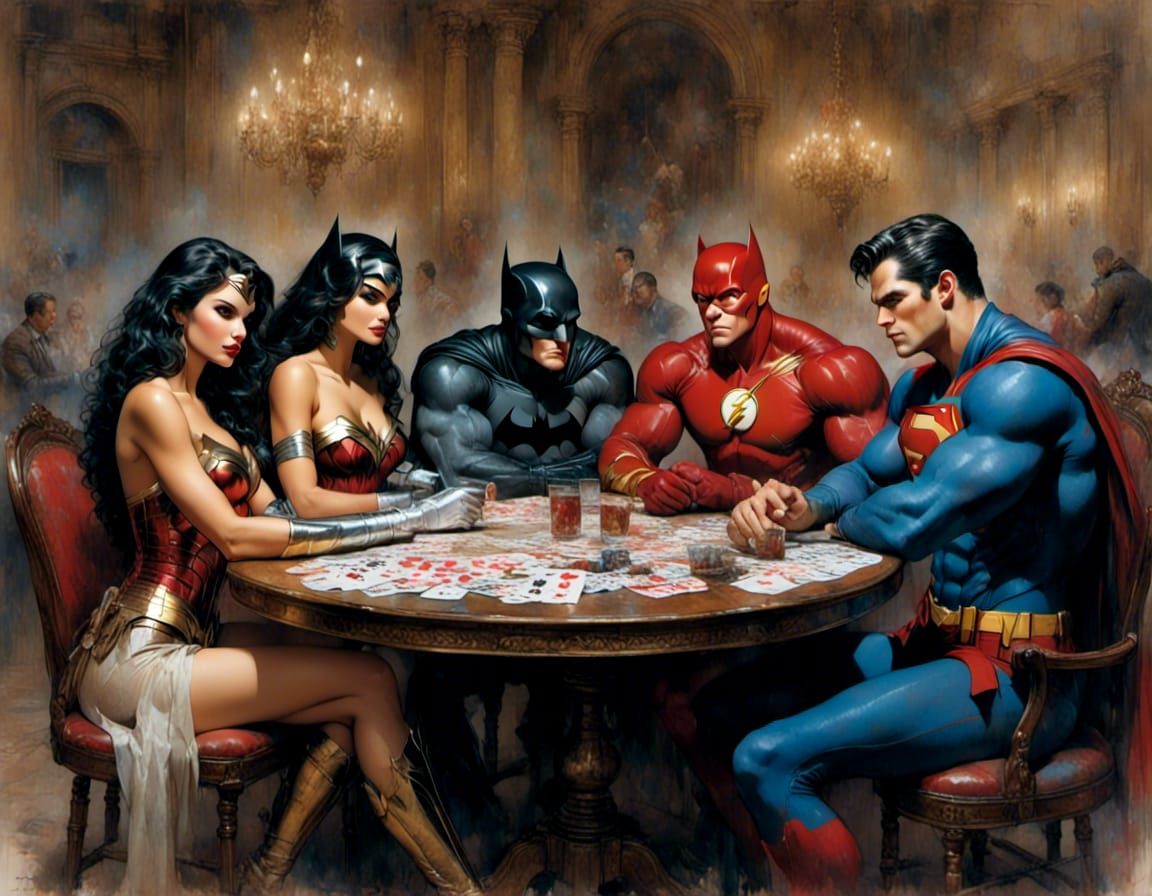 Justice League Poker Night in Dark Fantasy Style