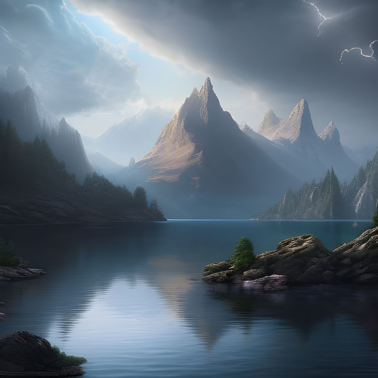 Cinematic Mountain Lake Digital Matte Painting