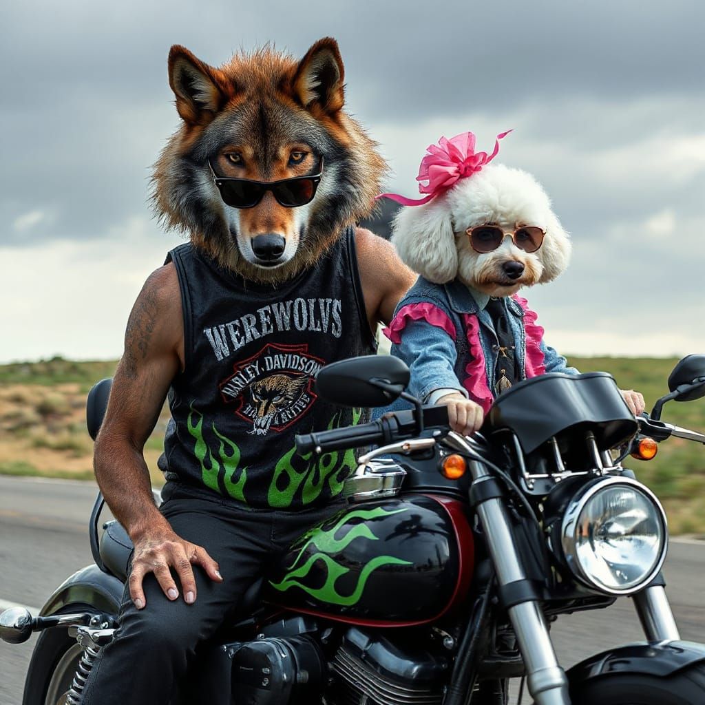 Werewolf Biker Gang Leader on Harley Davidson