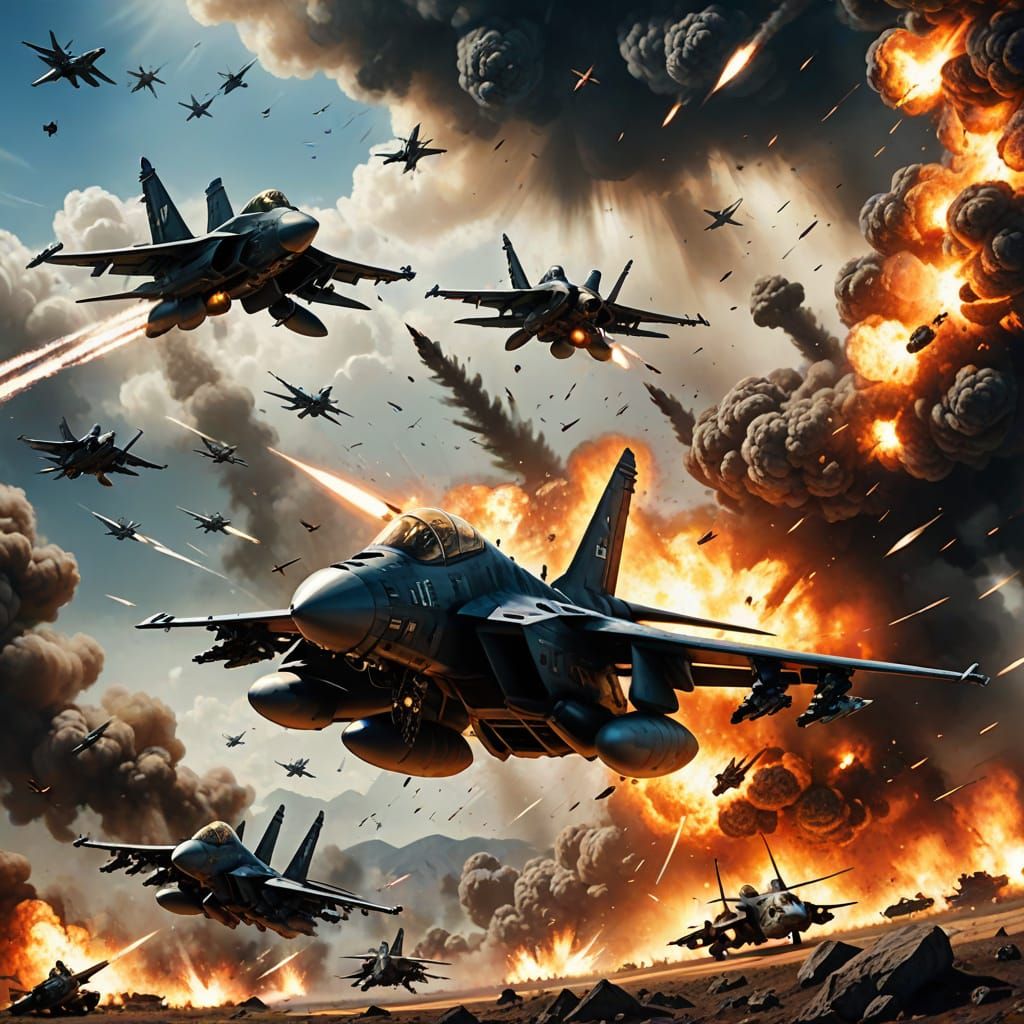 Epic Jet Squad Combat Over Battlefield