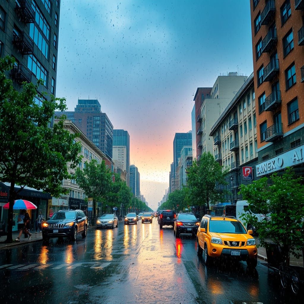 Cityscape in Summer Rain