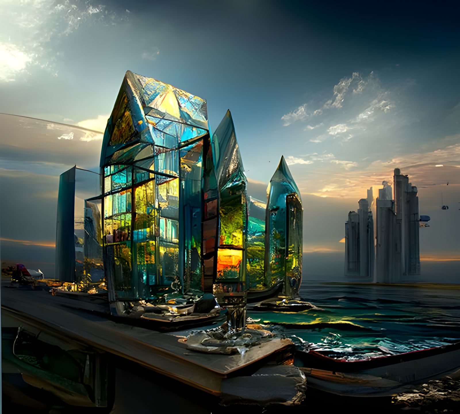 Utopian Glass City at Golden Hour