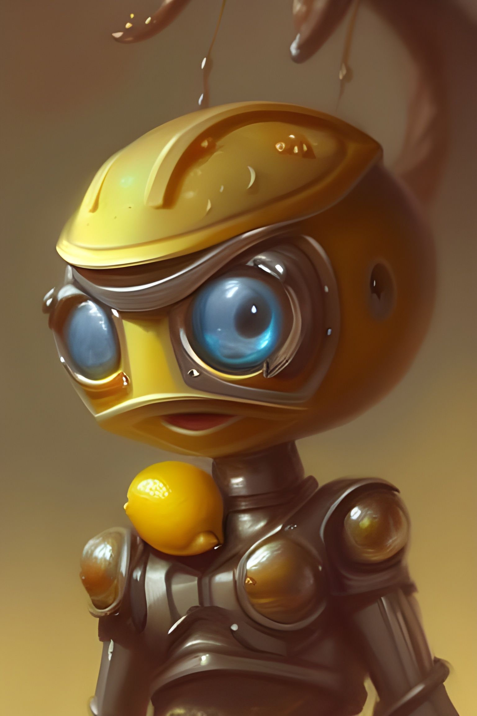 Cute Lemon Robot Character Art Portrait
